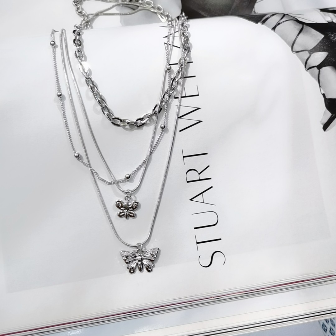 American and American instagram hip hop retro personality multi-layer versatile butterfly necklace web celebrity butterfly necklace accessories men and women pop hot style thumbnail