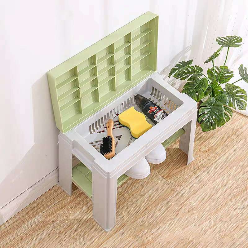 Yiwu Good Goods shoe-changing stool for entering the door, simple and modern home, sitting shoe rack at the door, plastic stool, shoe-wearing stool for entering the door, storage stool 5502 details Picture