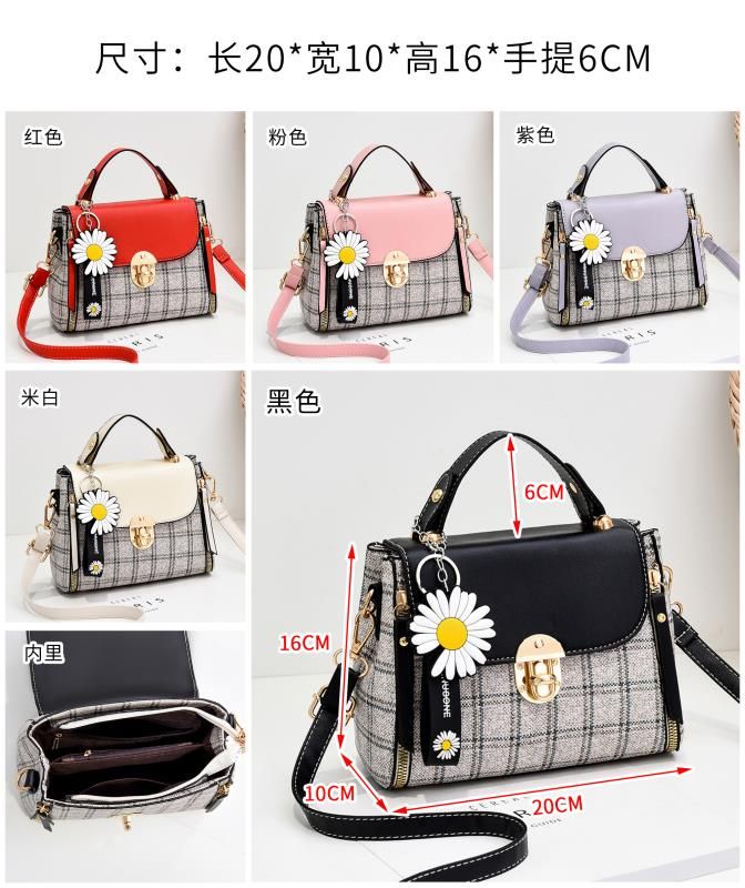 Custom-made new all-PU checkered single-shoulder crossbody bag with small daisies for export and domestic sales