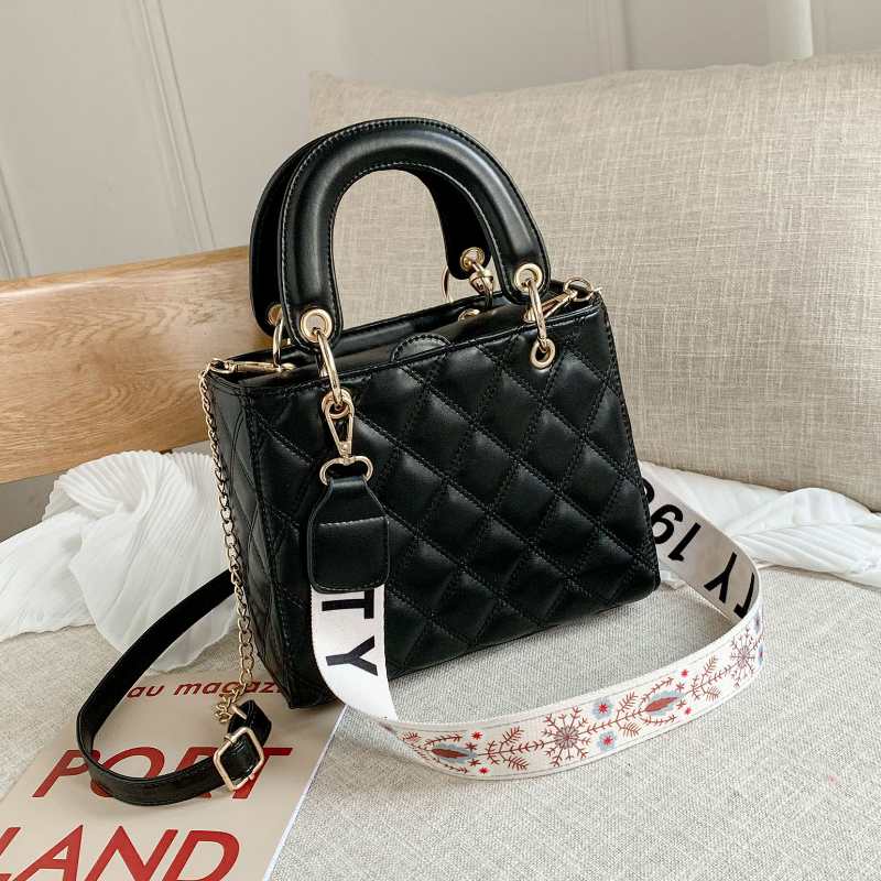 出口内销定做新款全PU棱格时尚单肩斜挎女包详情图6