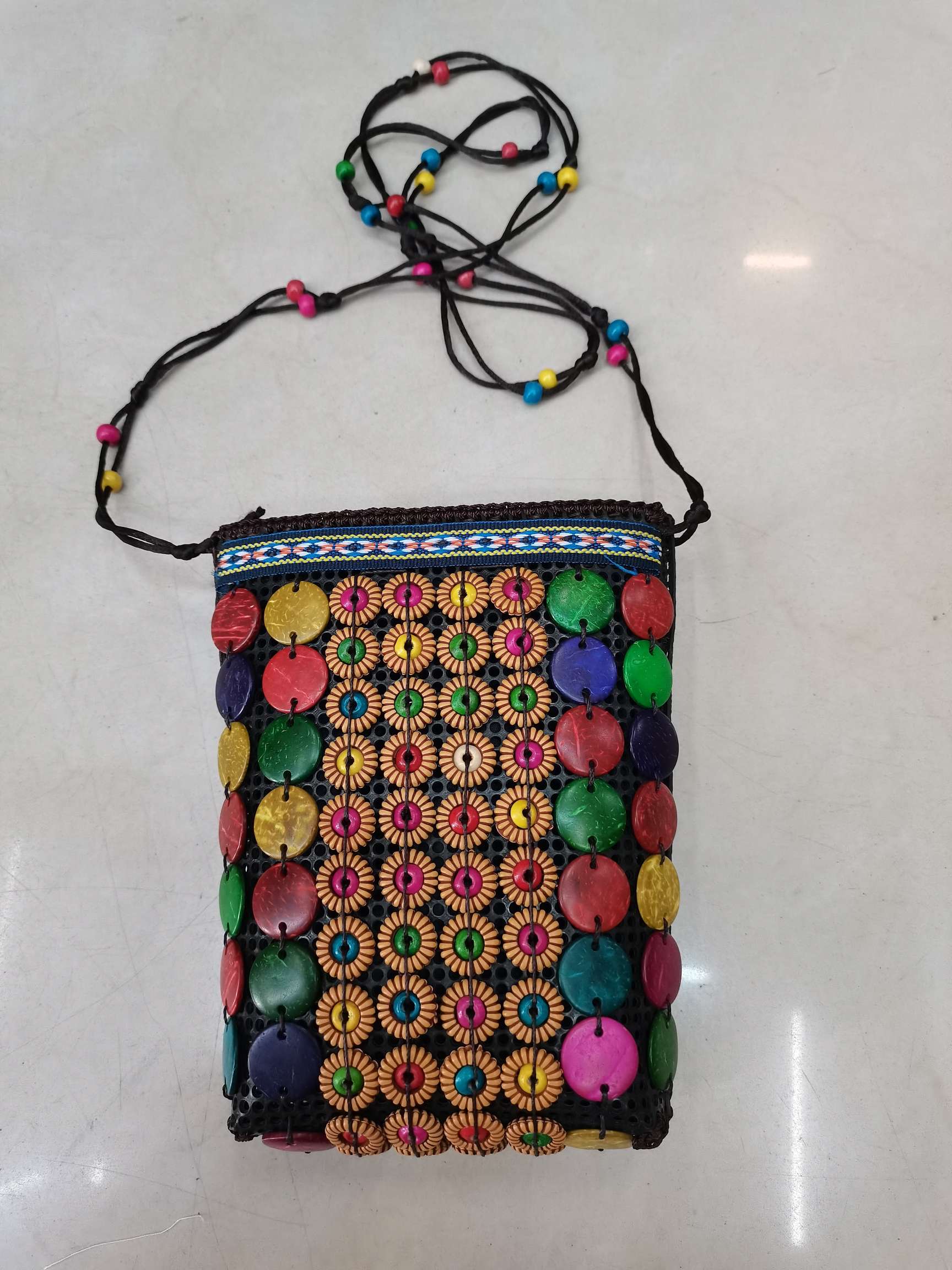 彩色椰壳编织彩条大手机长带挎包零钱包详情图2