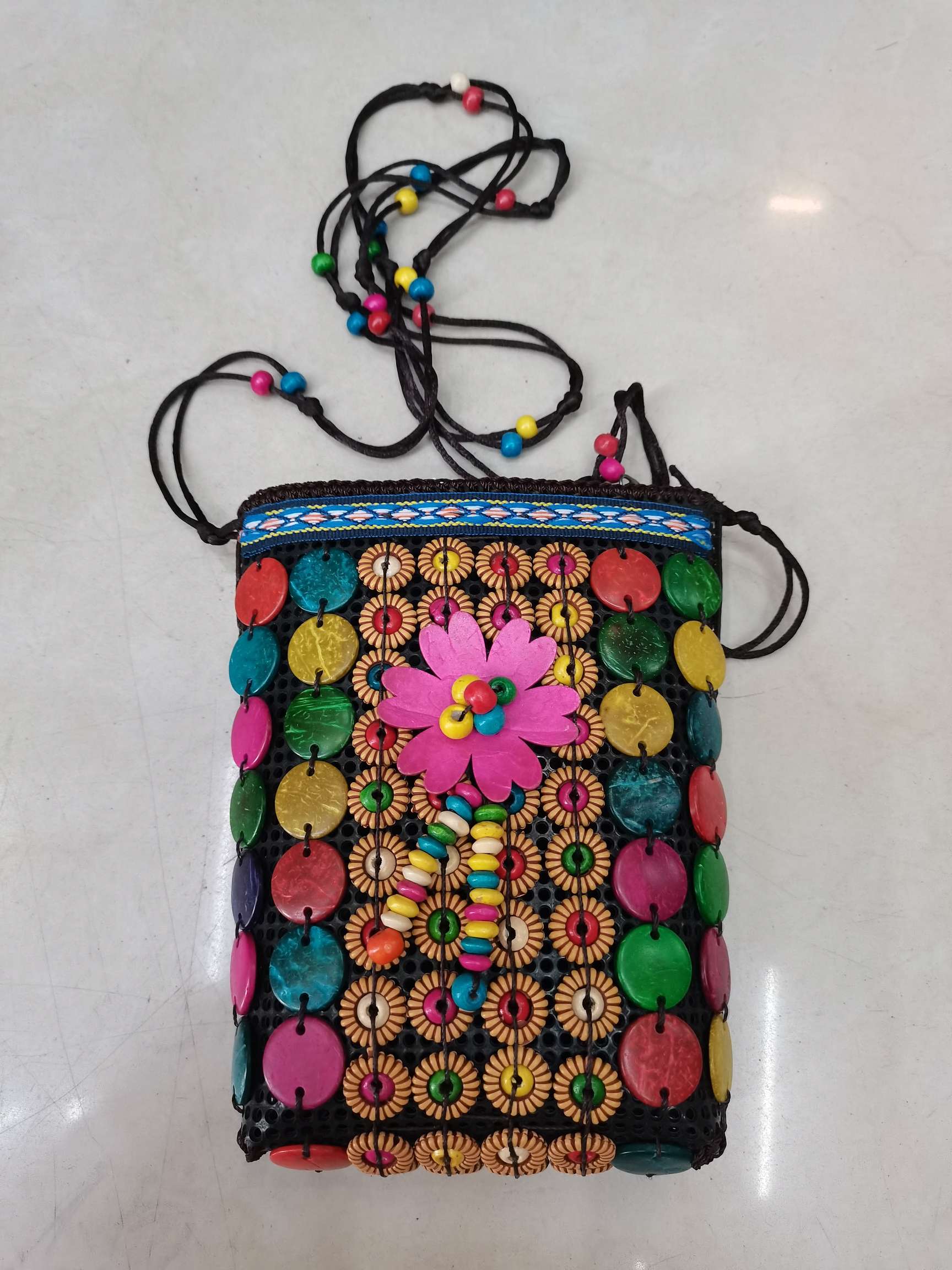 彩色椰壳编织彩条大手机长带挎包零钱包