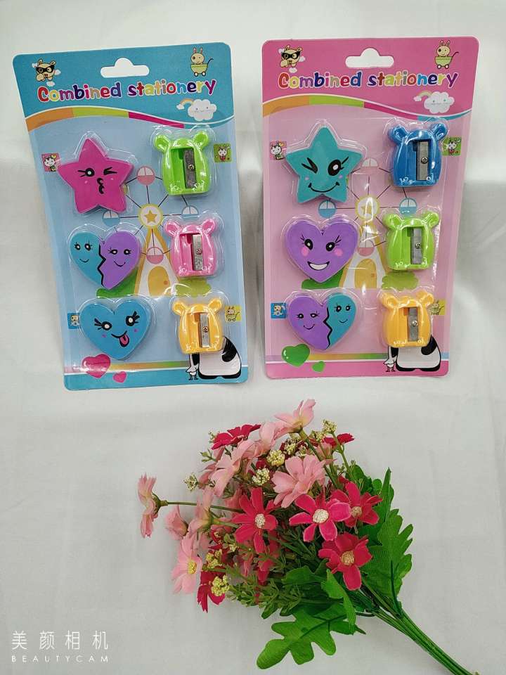 卡通吸卡橡皮擦卷笔刀组合学生办公文具3+3组合套装