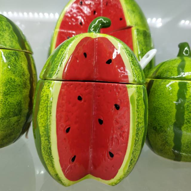 Yiwu quality watermelon-shaped ceramic jars, tea jars and sugar jars detail image 2