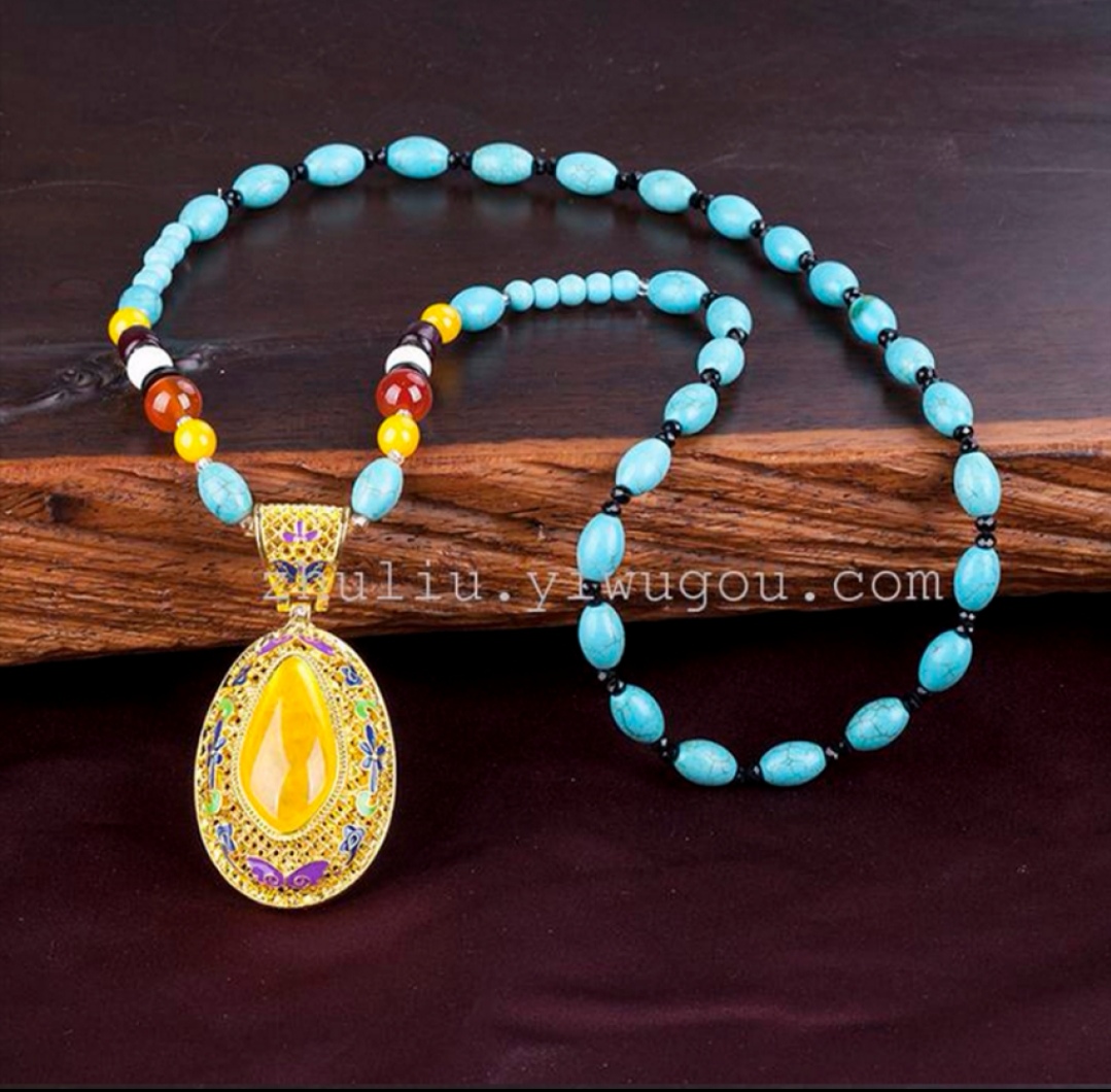 Natural amber and old beeswax necklace, sweater chain, long autumn pendant for women, pendant, ethnic style jewelry Specification image