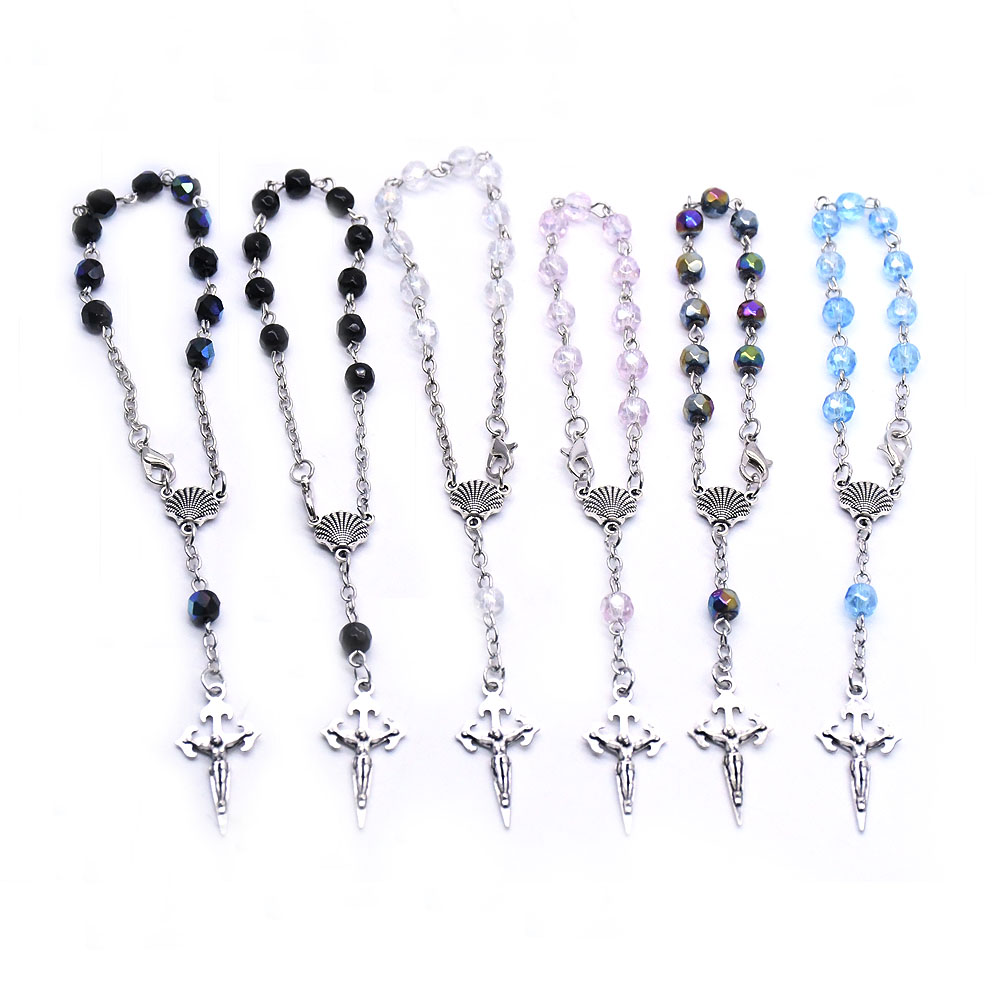 A 6mm crystal Rosary Bracelet Bracelet with an alloy cross Bracelet and a prayer bead Bracelet thumbnail