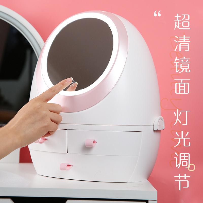 网红化妆品收纳盒LED灯镜子抽屉式手提桌面护肤品置物防尘化妆盒详情图6