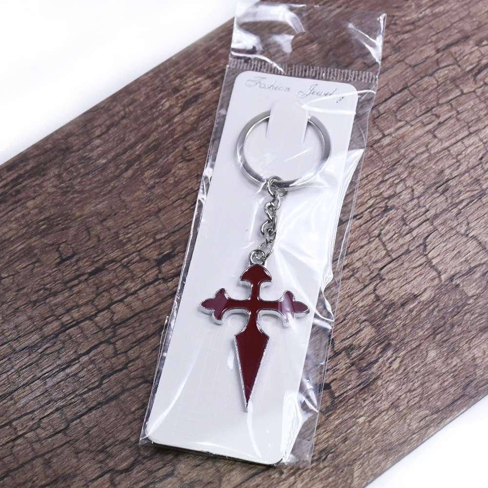 Red Cross keychain pendant ring, church sacred object gift Specification image