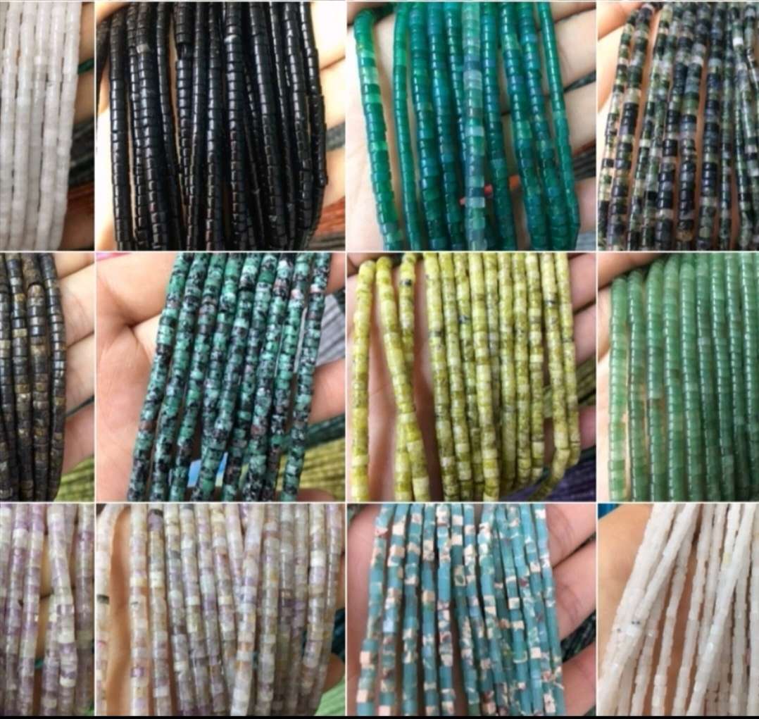 Natural 3-4mm bucket beads of turquoise, green agate, red agate, lapis lazuli, tiger's eye, black agate loose beads long chain DIY