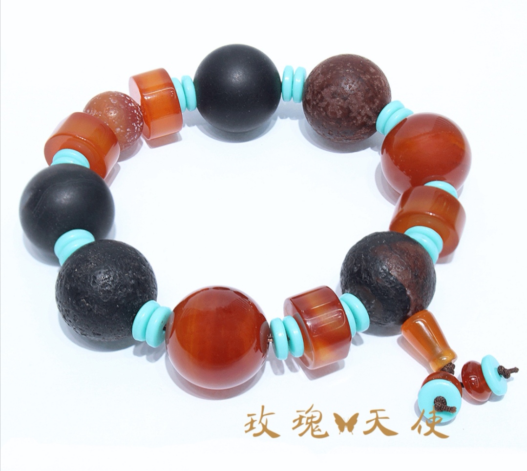 The new Rose Angel matte black weathered pattern agate bracelet, a high-quality natural agate men's bracelet, is now available for wholesale at street stalls Specification image