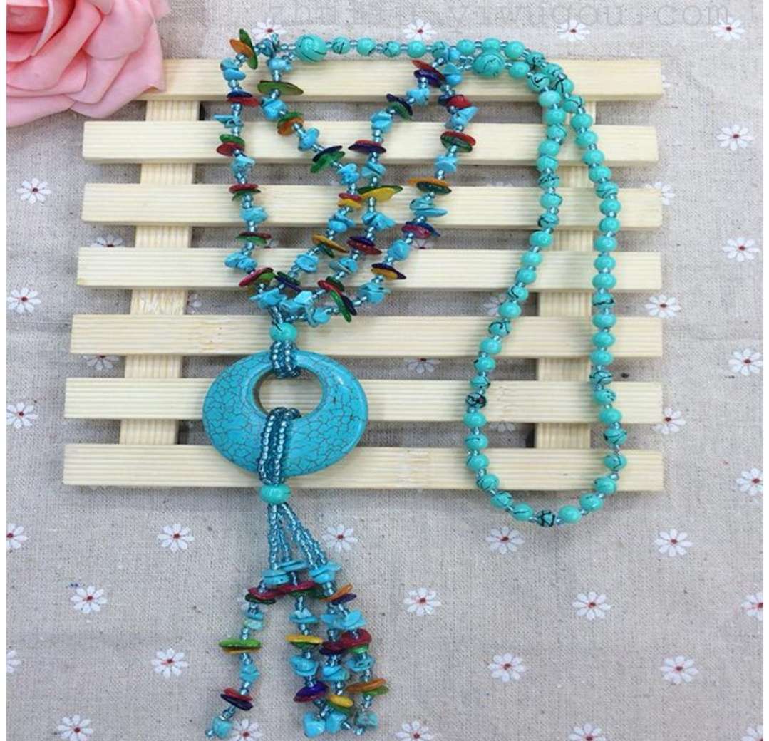 Rosa ángel étnico collar turquesa suéter cadena larga cadena versátil mujer colgante joyería vintage Application Scenario