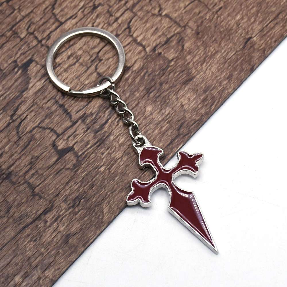 Red Cross keychain pendant ring, church sacred object gift details Picture