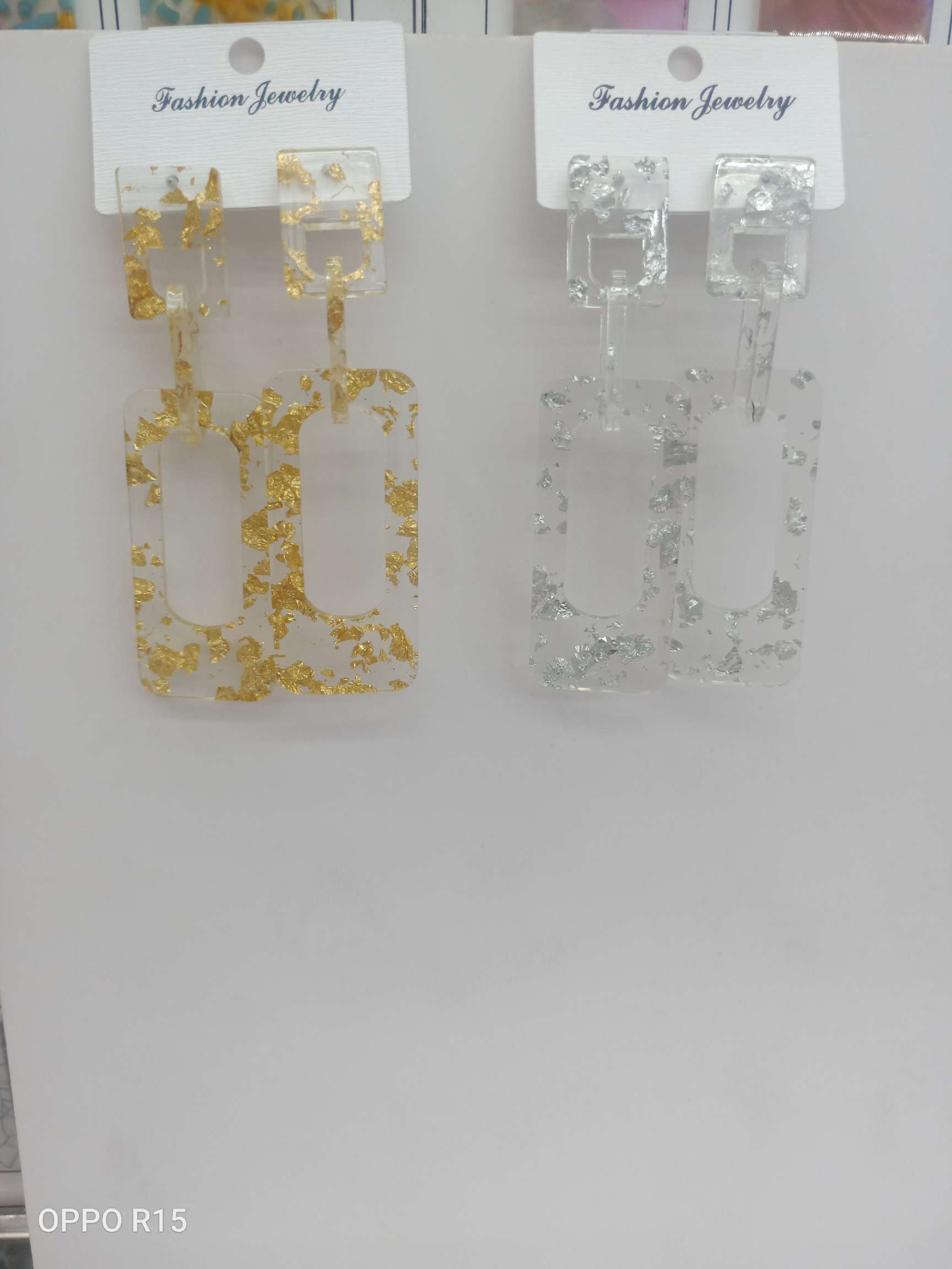 Acrylic three-piece chain earrings