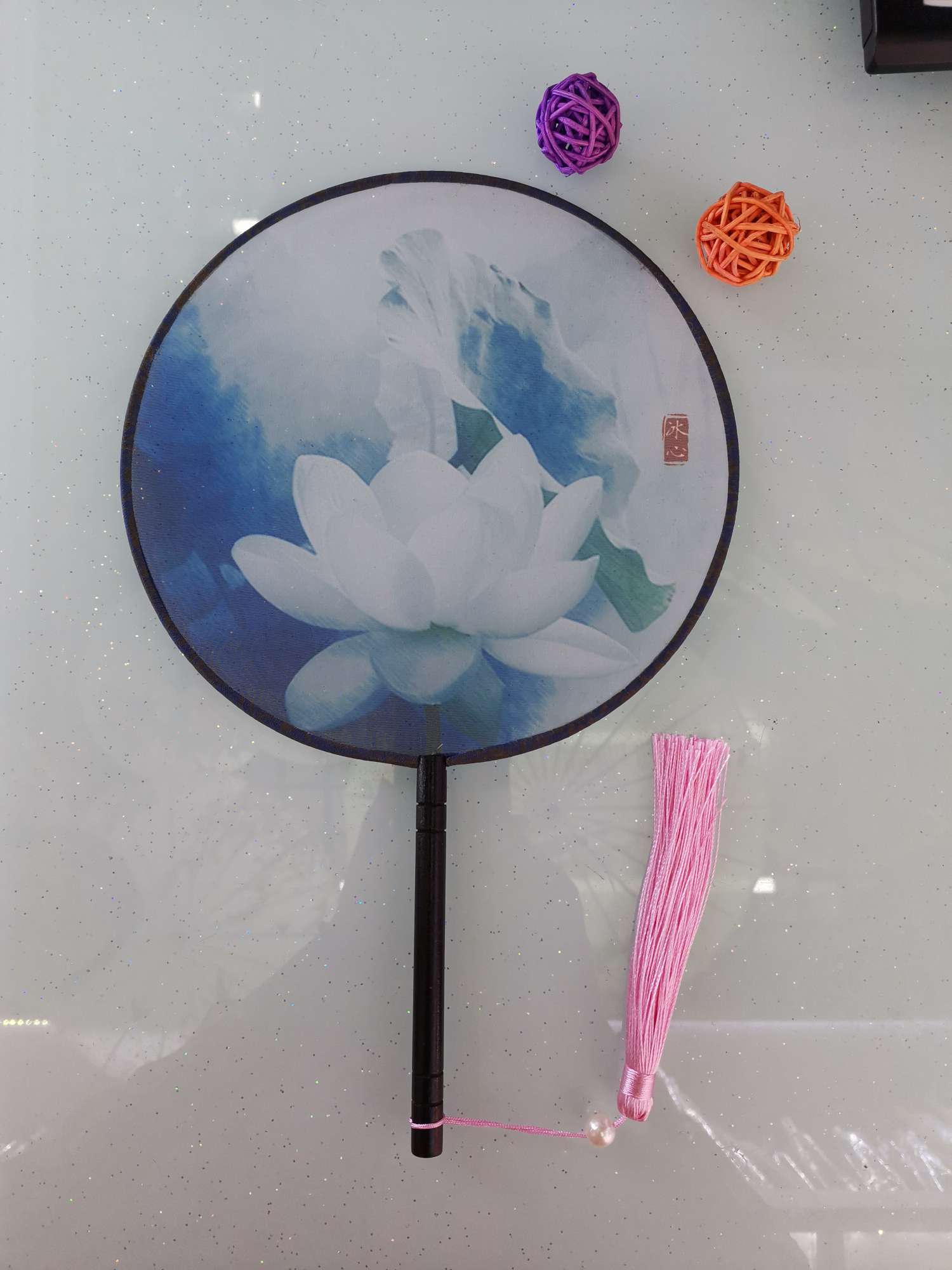 印花团扇/宫廷扇白底实物图
