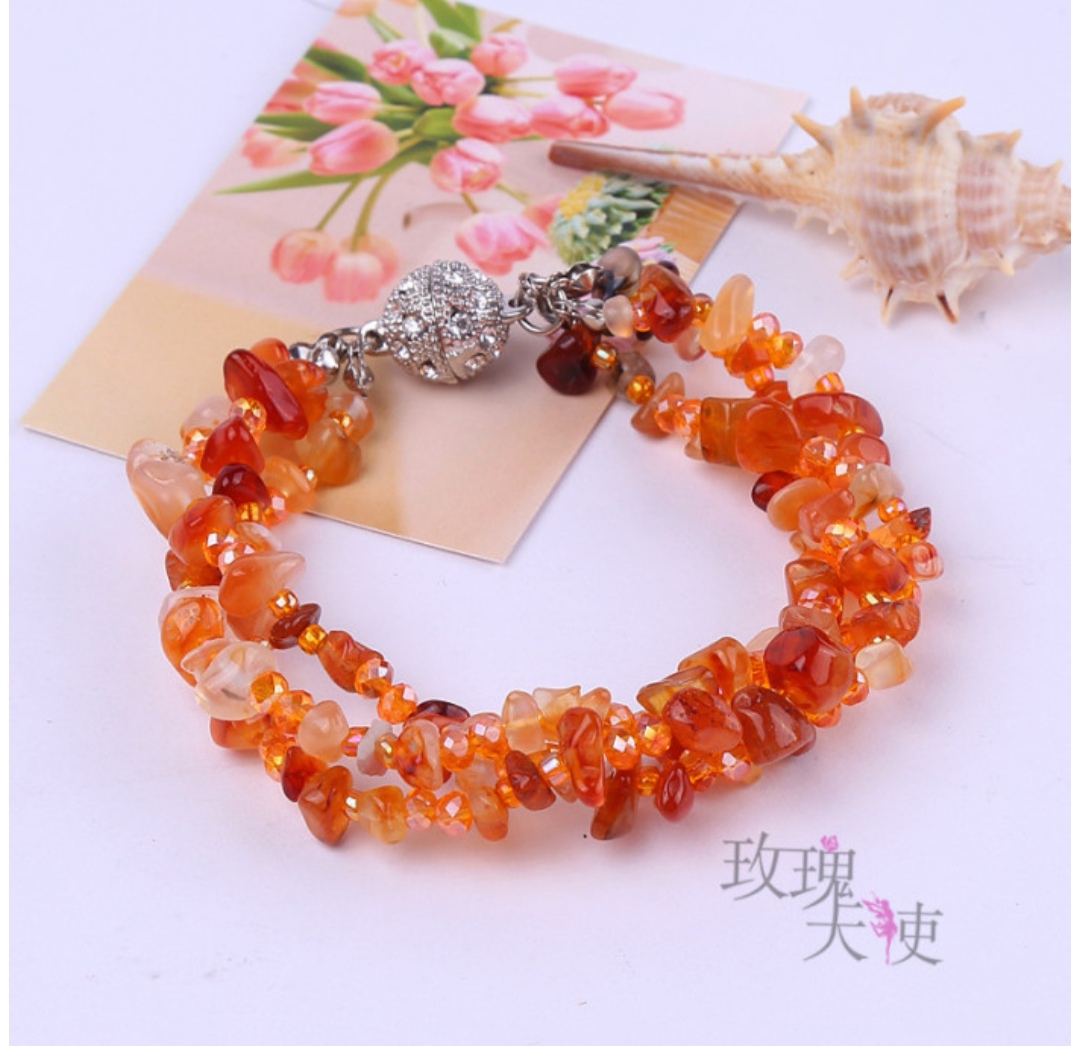 Cristal natural grava ágata pulsera mujer multicapa imán hebilla pulsera burst