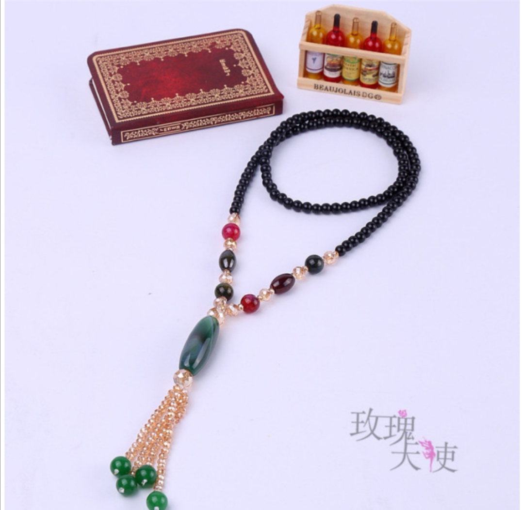 Crystal agate necklace for women, Korean style fashionable sweater chain, long Mother's Day gift Specification image