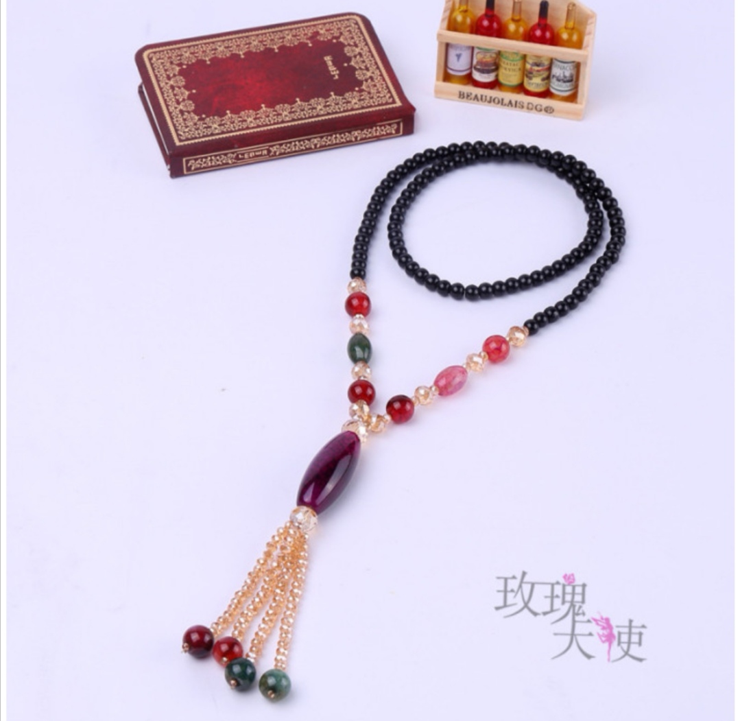 Crystal agate necklace for women, Korean style fashionable sweater chain, long Mother's Day gift Item Picture