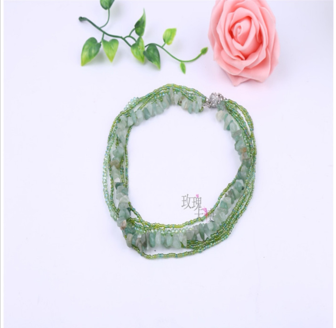 Pomixia multi-layer rice bead necklace, crystal natural stone collarbone chain details Picture