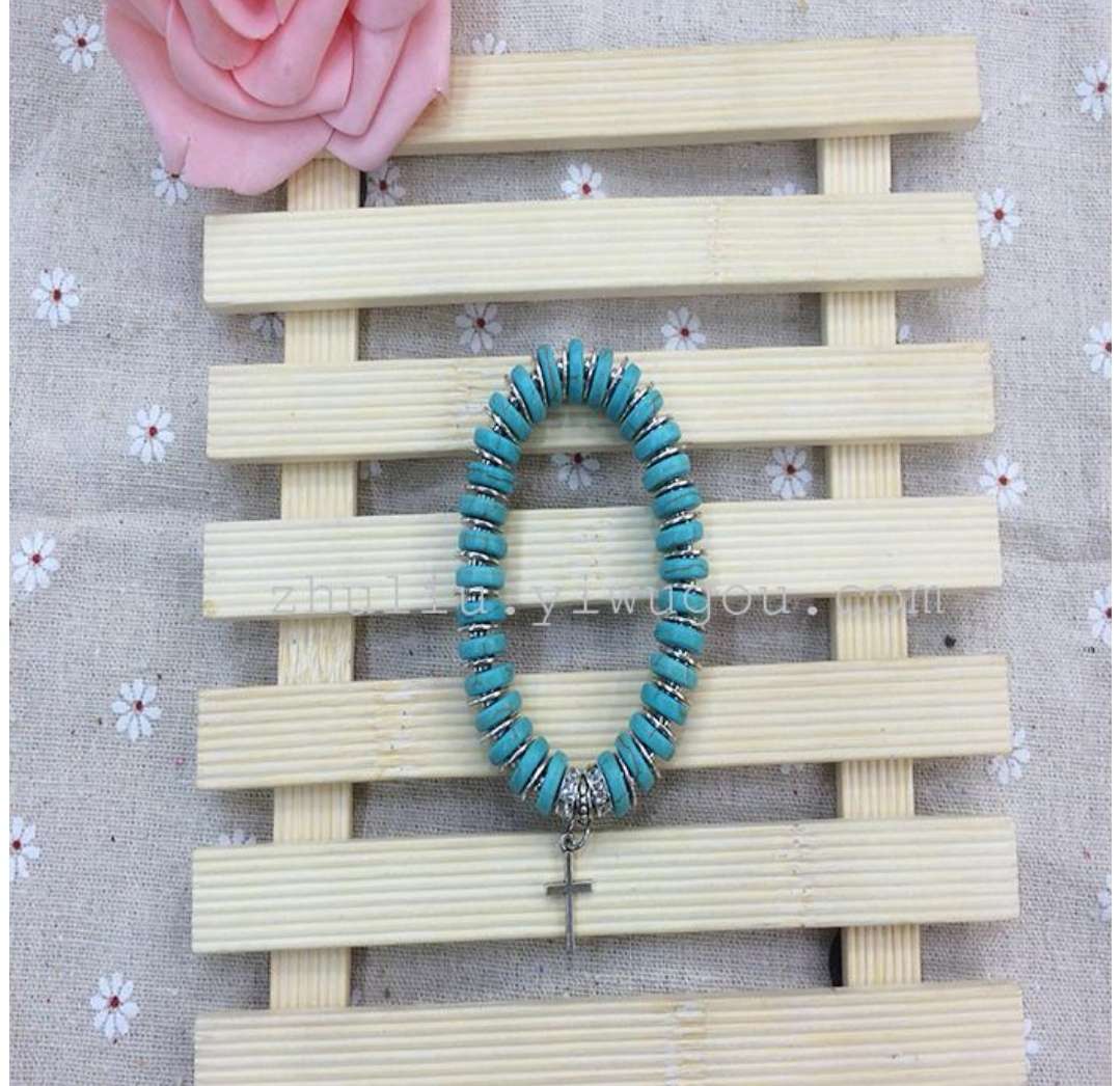 Rose Angel handcrafted classic European and American turquoise bracelet cross bracelet Specification image