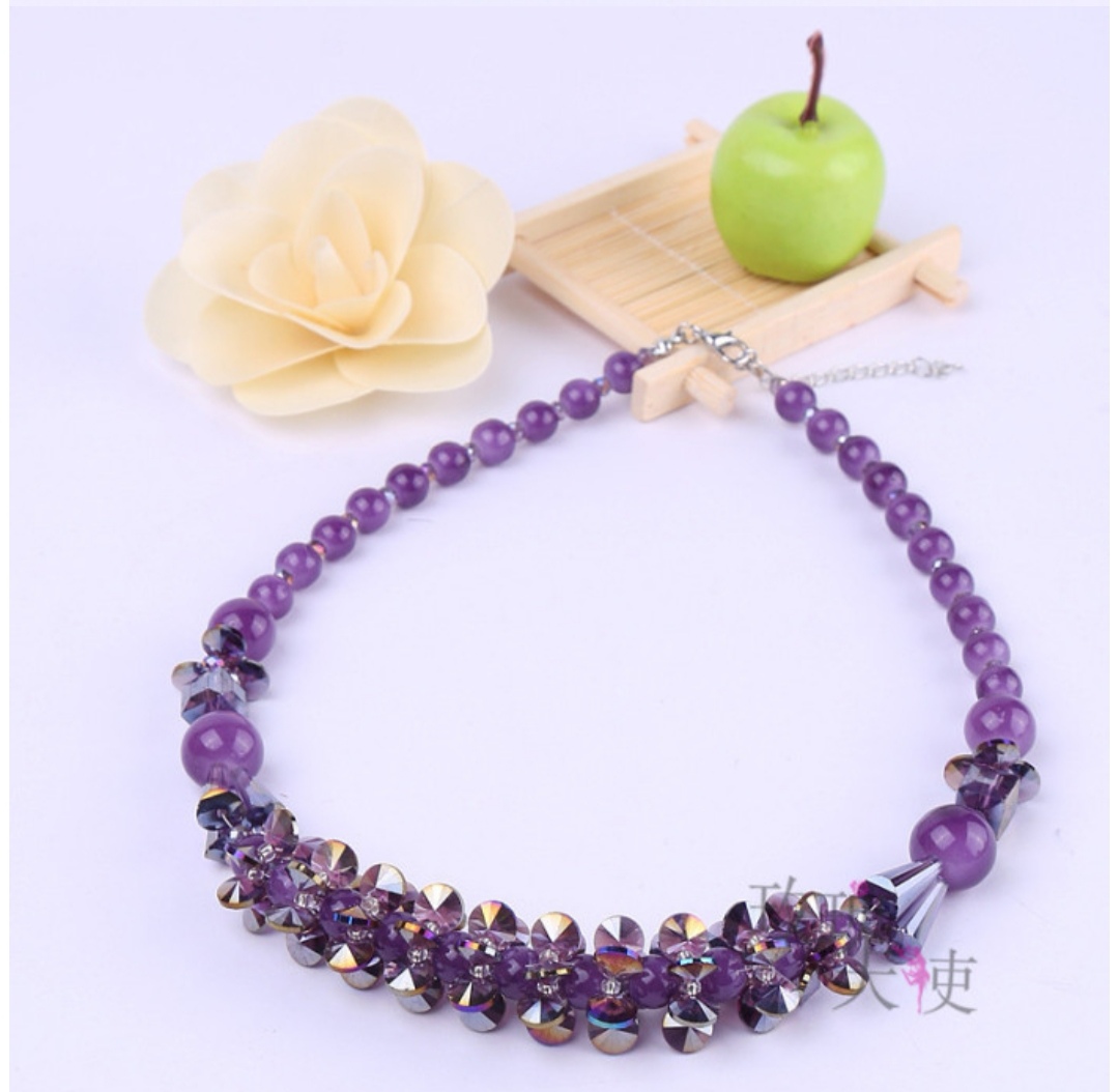 Rose Angel Original Korean jewelry, handcrafted crystal woven flower agate necklace, fashionable and versatile collarbone chain for women undefined