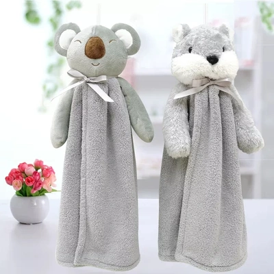 Cartoon animal coral velvet hanging hand towel soft absorbent cute towel children handkerchief manufacturers direct sales thumbnail