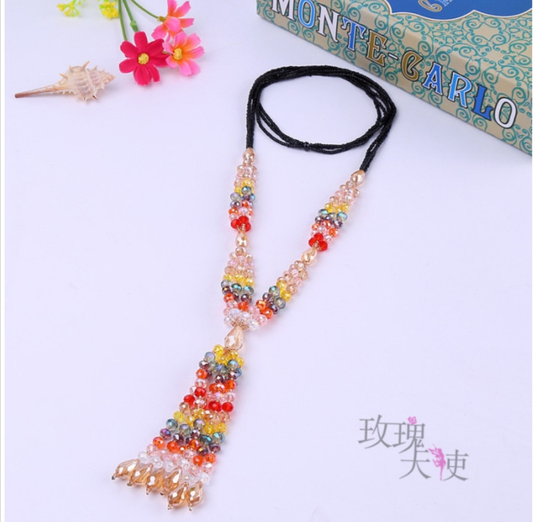 Crystal necklace, Korean style fashionable tassel sweater chain, long and versatile Mother's Day gift