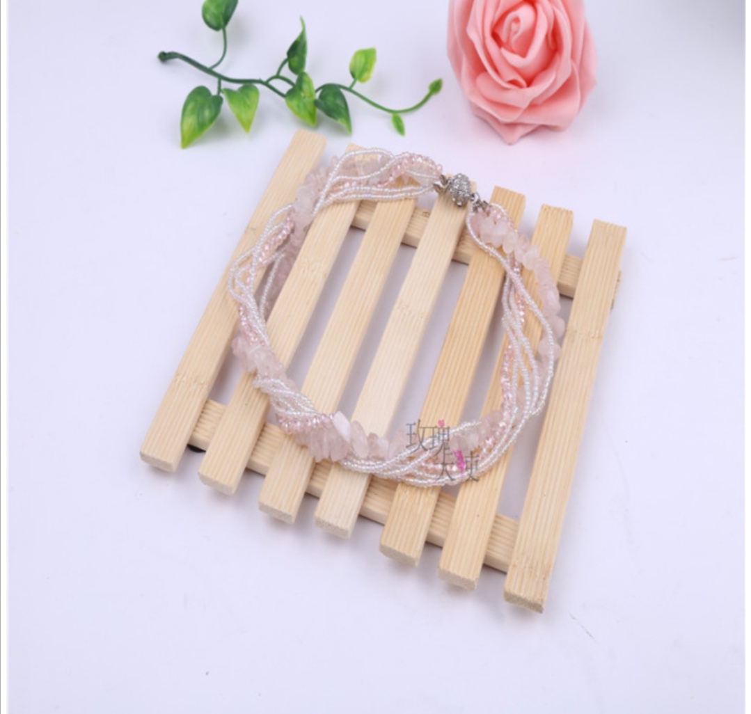 Pomixia multi-layer rice bead necklace, crystal natural stone collarbone chain undefined