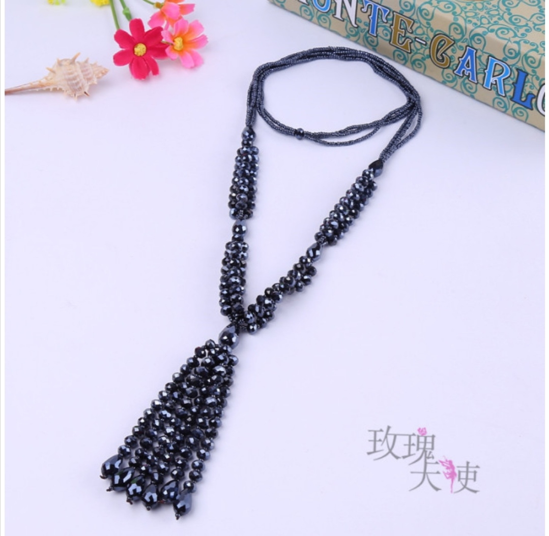 Crystal necklace, Korean style fashionable tassel sweater chain, long and versatile Mother's Day gift undefined