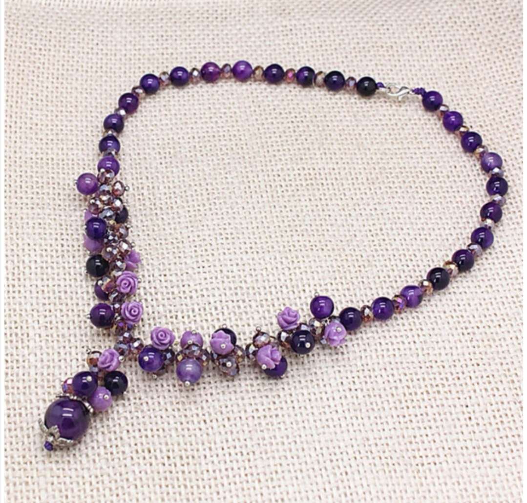 Korean handcrafted beaded natural agate stone exquisite necklaces, collarbone chain accessories, short gemstone necklaces wholesale Item Picture
