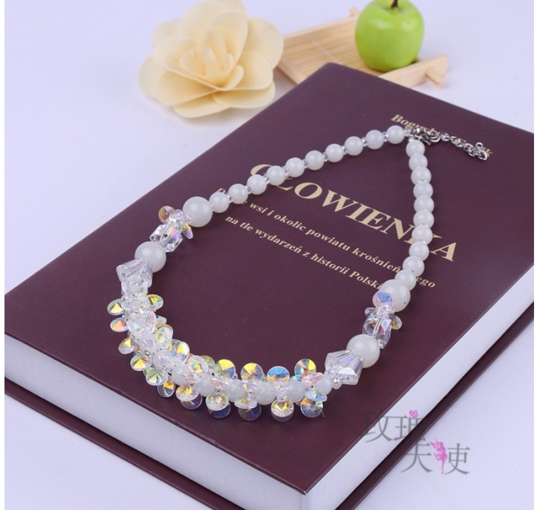 Rose Angel Original Korean jewelry, handcrafted crystal woven flower agate necklace, fashionable and versatile collarbone chain for women undefined