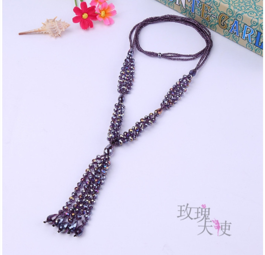 Crystal necklace, Korean style fashionable tassel sweater chain, long and versatile Mother's Day gift details Picture