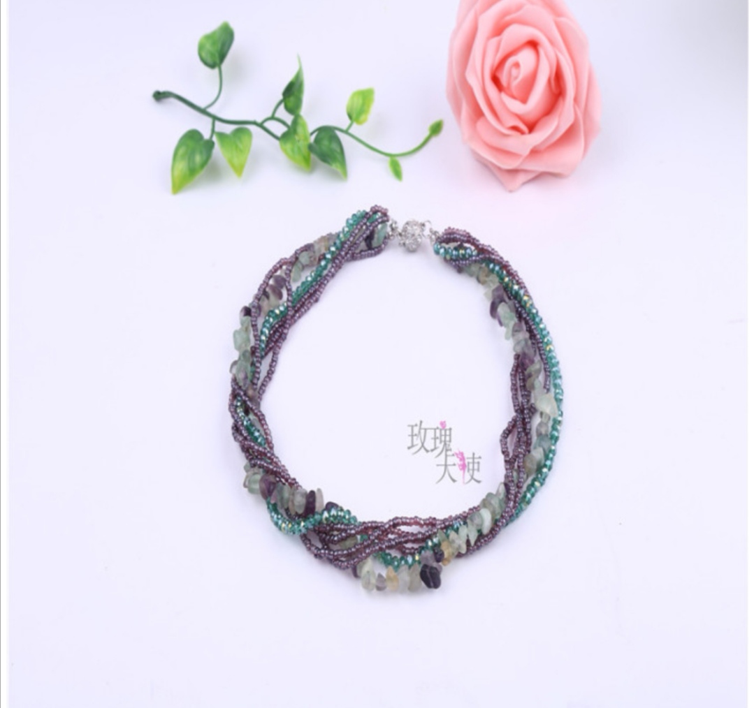 Pomixia multi-layer rice bead necklace, crystal natural stone collarbone chain Specification image