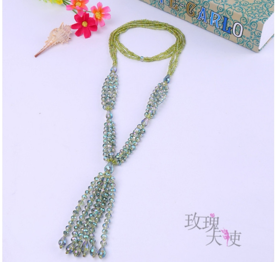 Crystal necklace, Korean style fashionable tassel sweater chain, long and versatile Mother's Day gift Specification image