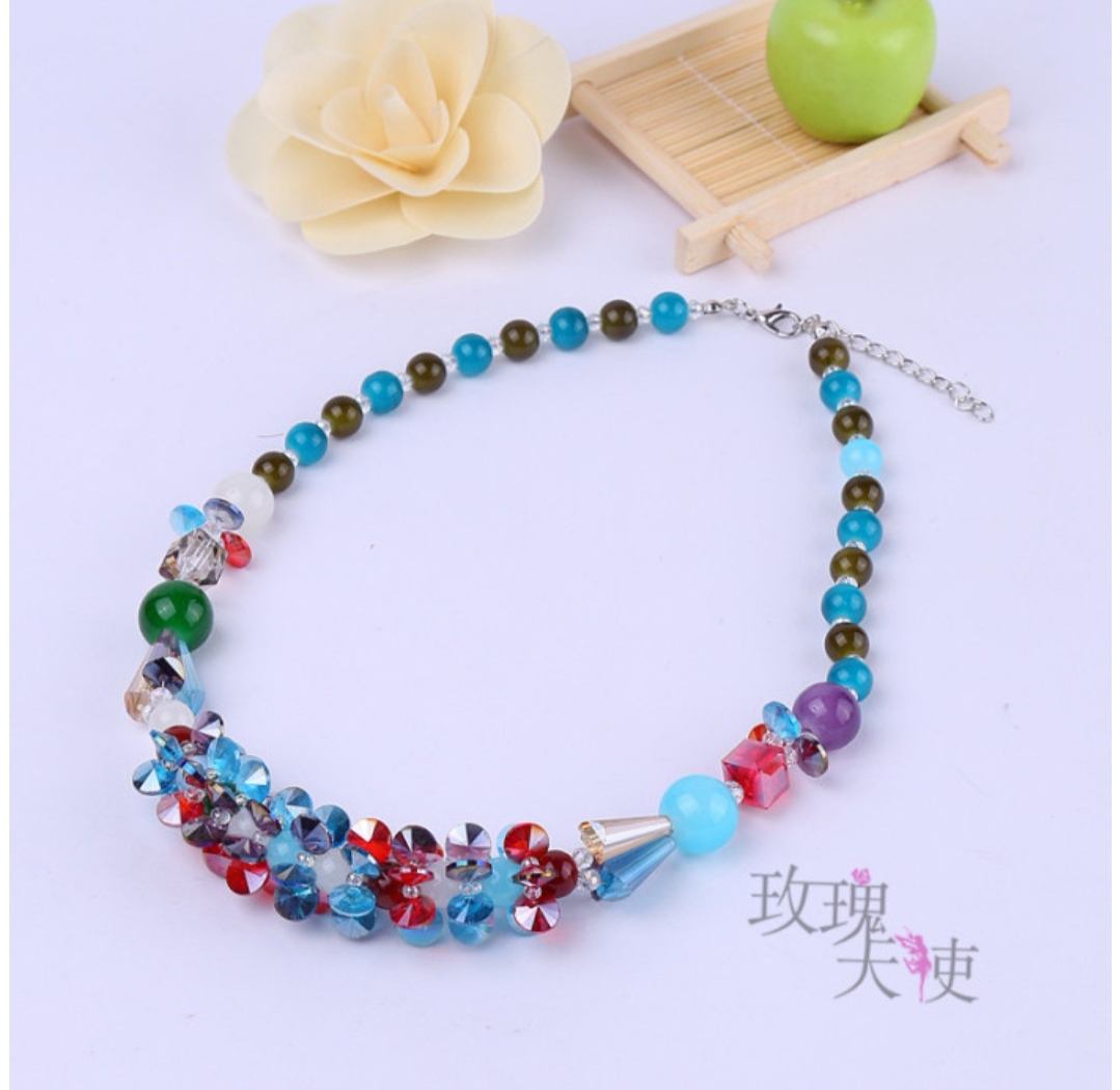 Rose Angel Original Korean jewelry, handcrafted crystal woven flower agate necklace, fashionable and versatile collarbone chain for women undefined