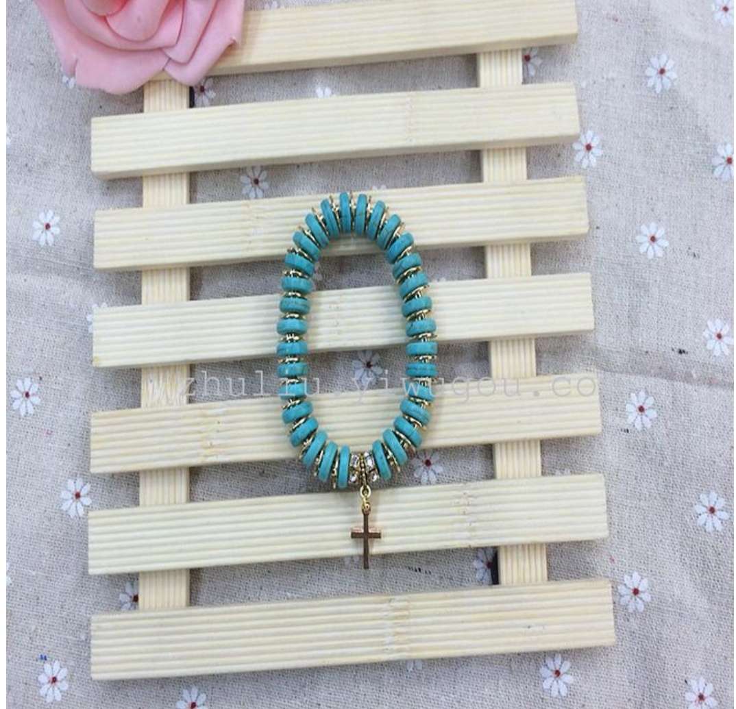 Rose Angel handcrafted classic European and American turquoise bracelet cross bracelet details Picture