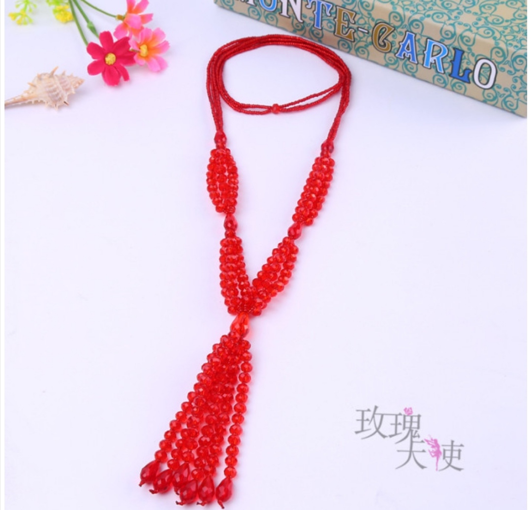 Crystal necklace, Korean style fashionable tassel sweater chain, long and versatile Mother's Day gift undefined