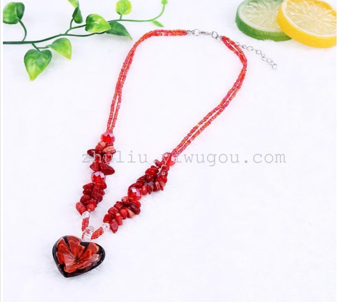 Rose Angel Crystal necklace, women's glass heart necklace, sweet decoration, collarbone chain, short style