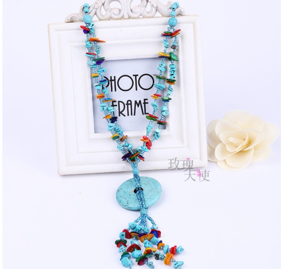 Rosa ángel étnico collar turquesa suéter cadena larga cadena versátil mujer colgante joyería vintage undefined