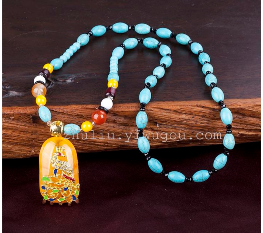 Natural amber and old beeswax necklace, sweater chain, long autumn pendant for women, pendant, ethnic style jewelry undefined