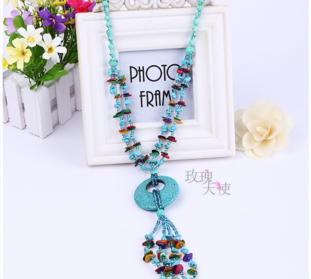 Rosa ángel étnico collar turquesa suéter cadena larga cadena versátil mujer colgante joyería vintage undefined