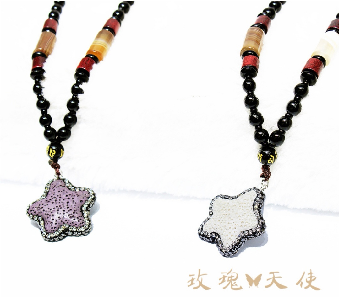 Retro and versatile accessories for women, long volcanic stone star pendant, sweater chain, necklace wholesale, cotton and linen clothing decoration undefined