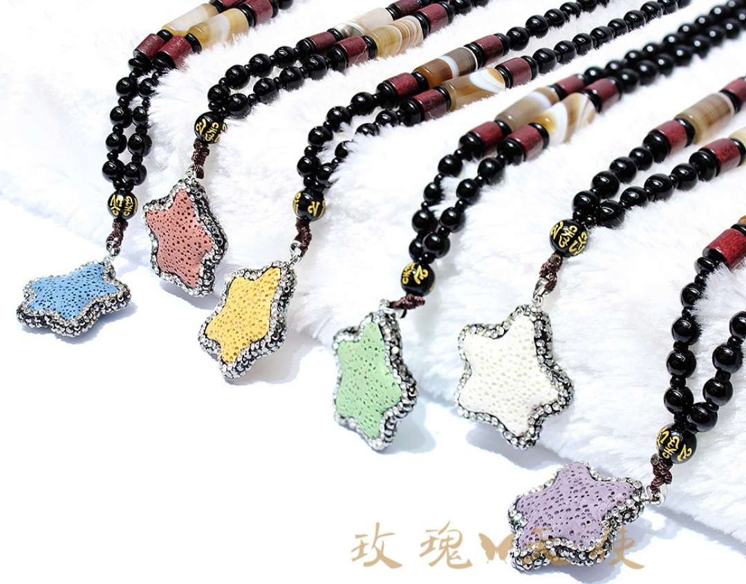 Retro and versatile accessories for women, long volcanic stone star pendant, sweater chain, necklace wholesale, cotton and linen clothing decoration details Picture