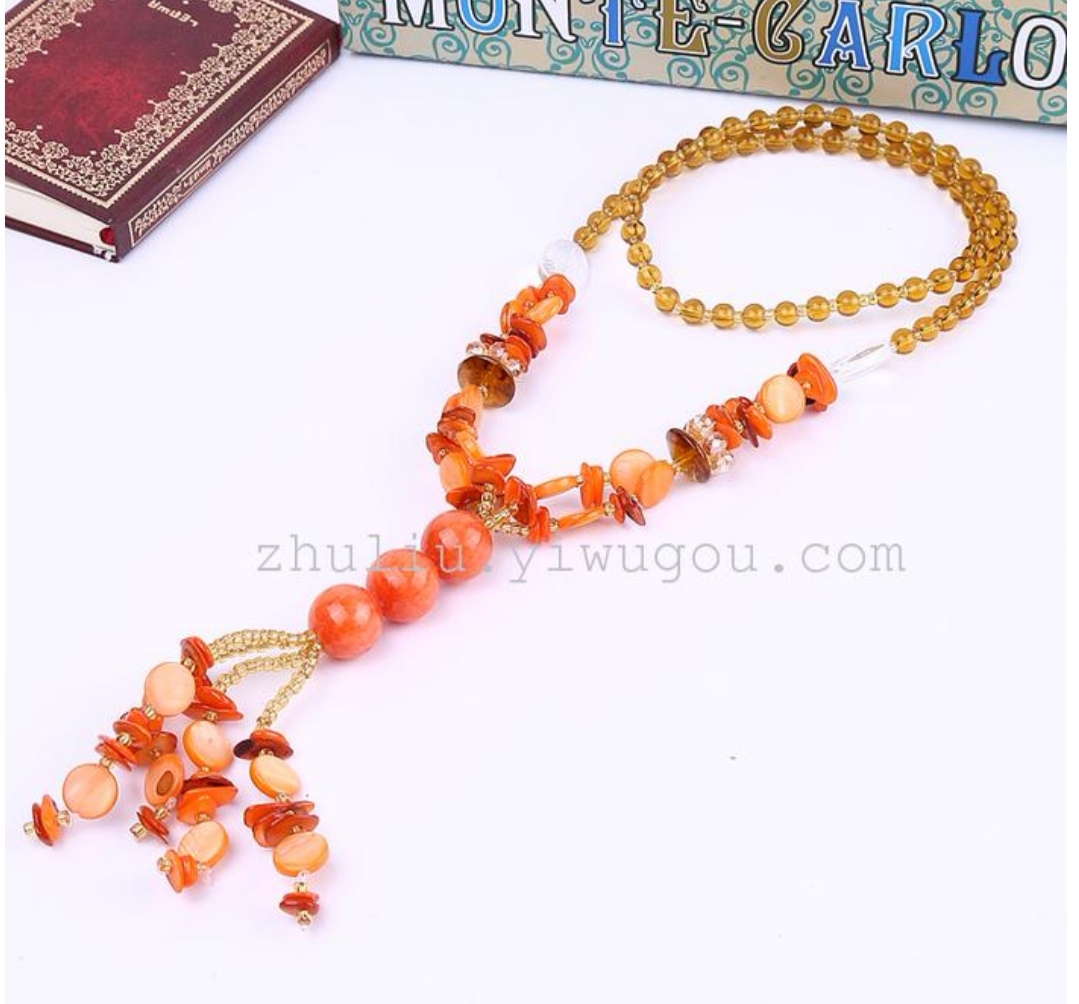 High-end, fully handcrafted, pure natural crystal agate, shell glass beads, long sweater necklace undefined