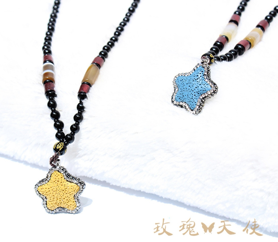 Retro and versatile accessories for women, long volcanic stone star pendant, sweater chain, necklace wholesale, cotton and linen clothing decoration undefined