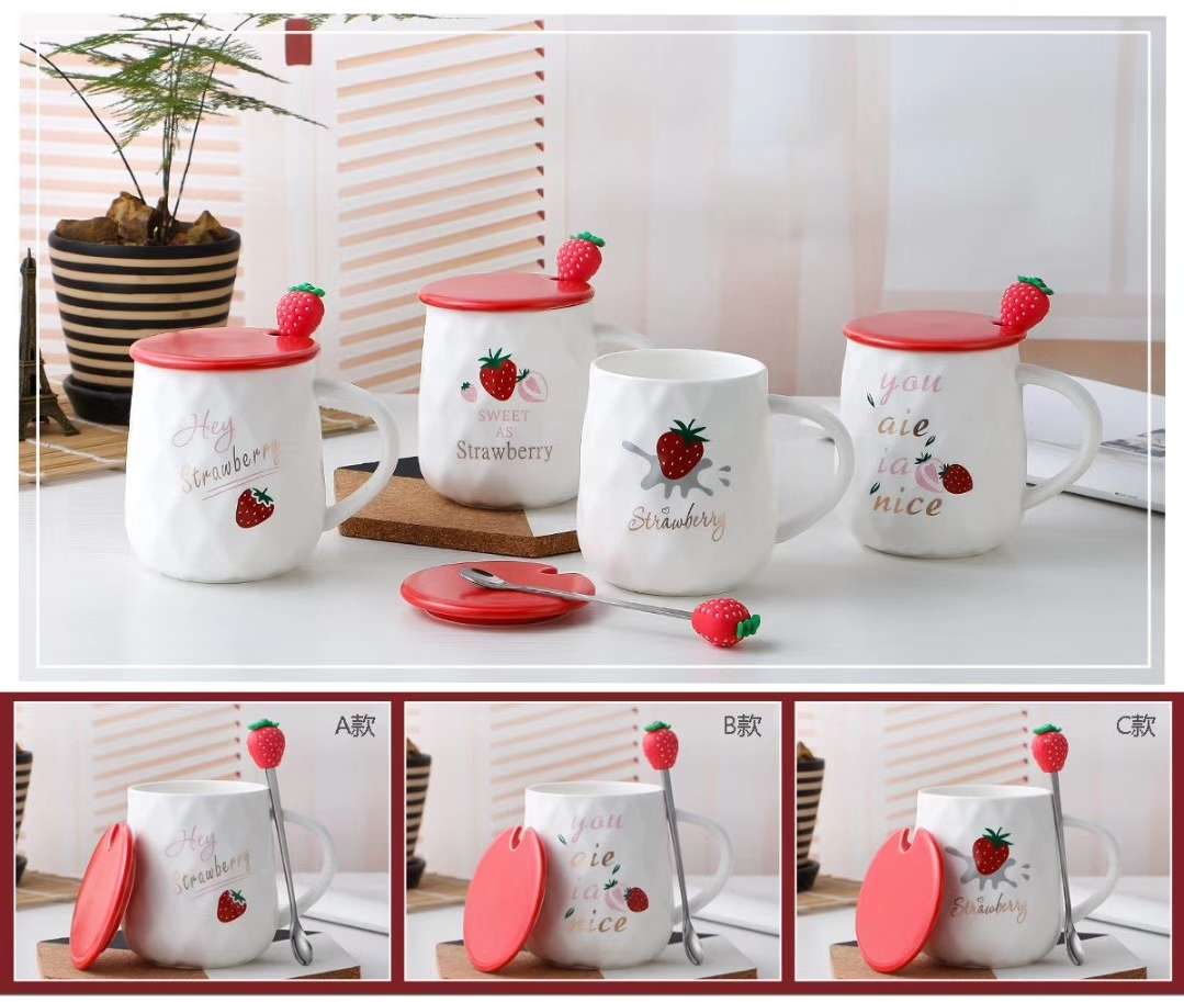 Rose Ceramic Single Cup Creative Net Red Popular Strawberry Convex Ceramic Cup Four-Color Mix 0017 details Picture