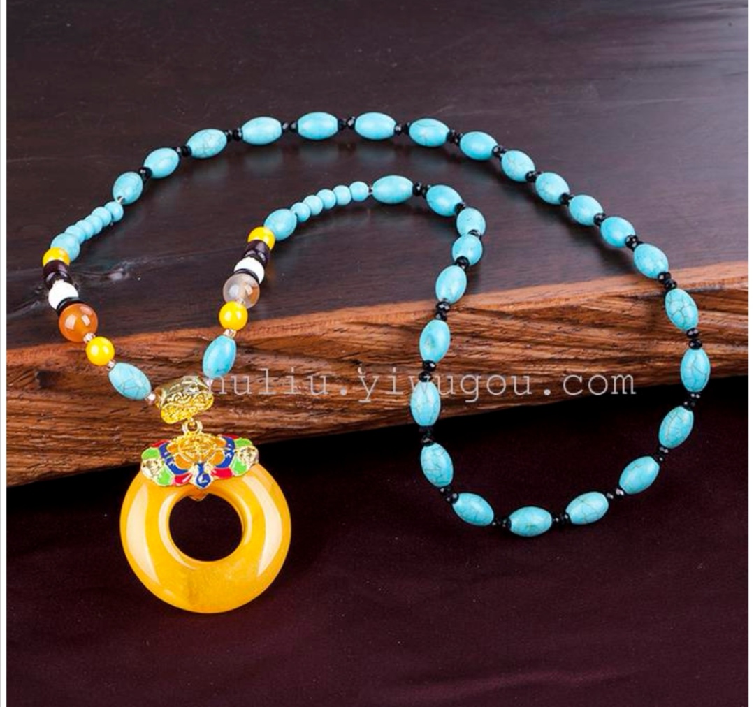 Natural amber and old beeswax necklace, sweater chain, long autumn pendant for women, pendant, ethnic style jewelry undefined