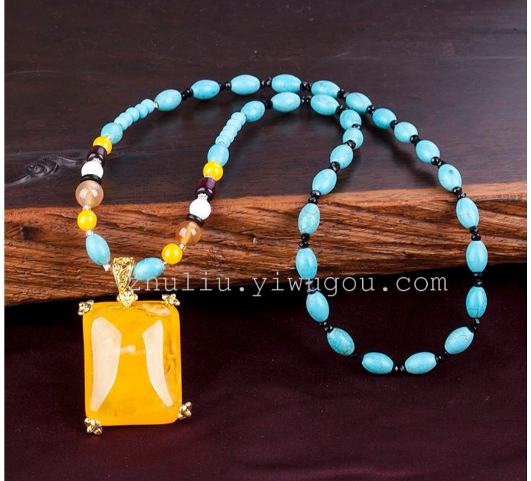 Natural amber and old beeswax necklace, sweater chain, long autumn pendant for women, pendant, ethnic style jewelry undefined