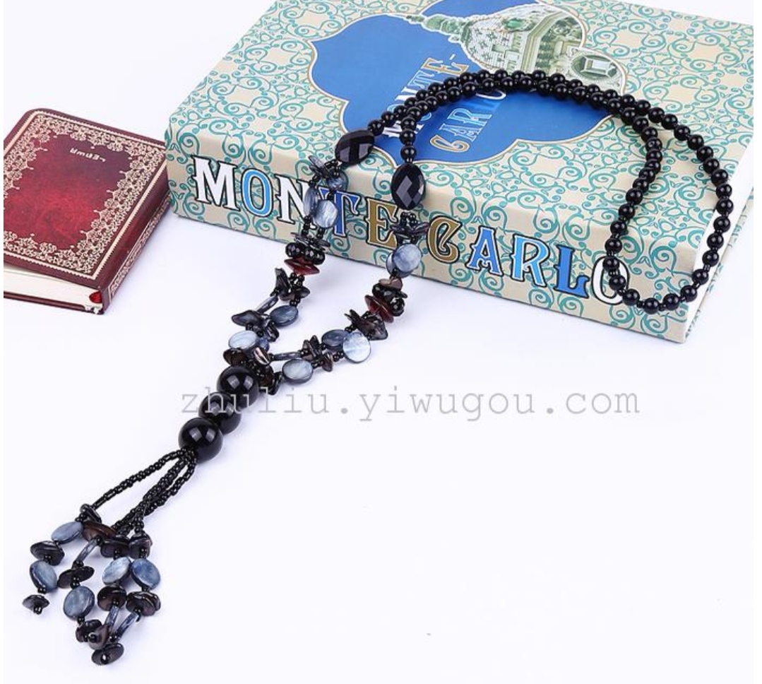 High-end, fully handcrafted, pure natural crystal agate, shell glass beads, long sweater necklace undefined