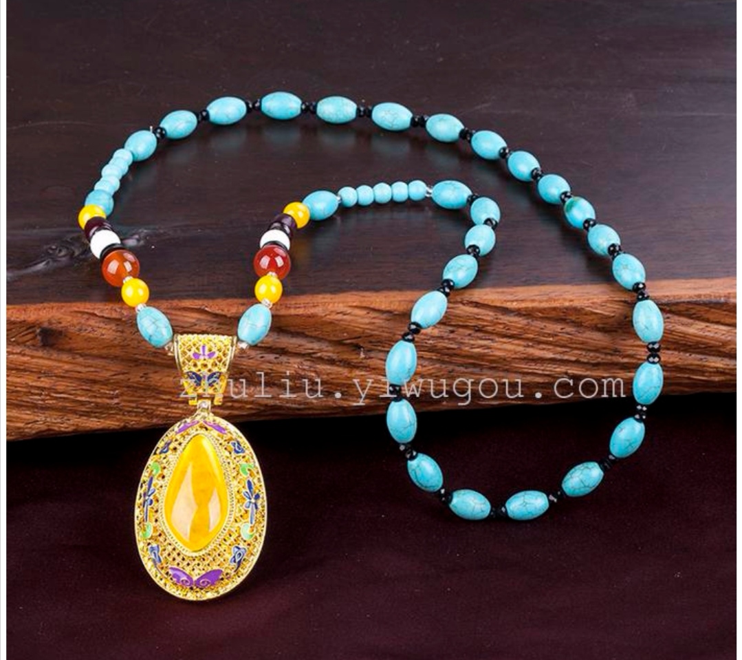 Natural amber and old beeswax necklace, sweater chain, long autumn pendant for women, pendant, ethnic style jewelry undefined