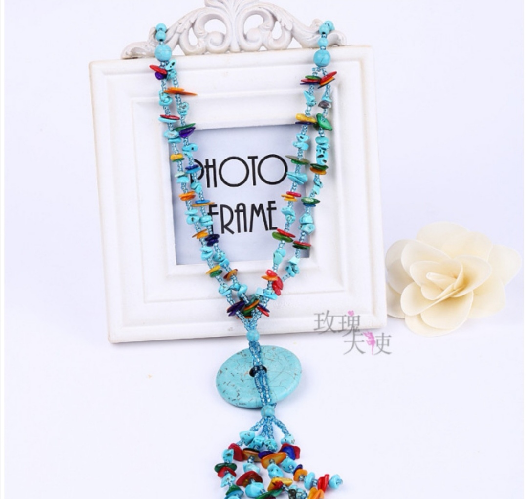 Rosa ángel étnico collar turquesa suéter cadena larga cadena versátil mujer colgante joyería vintage